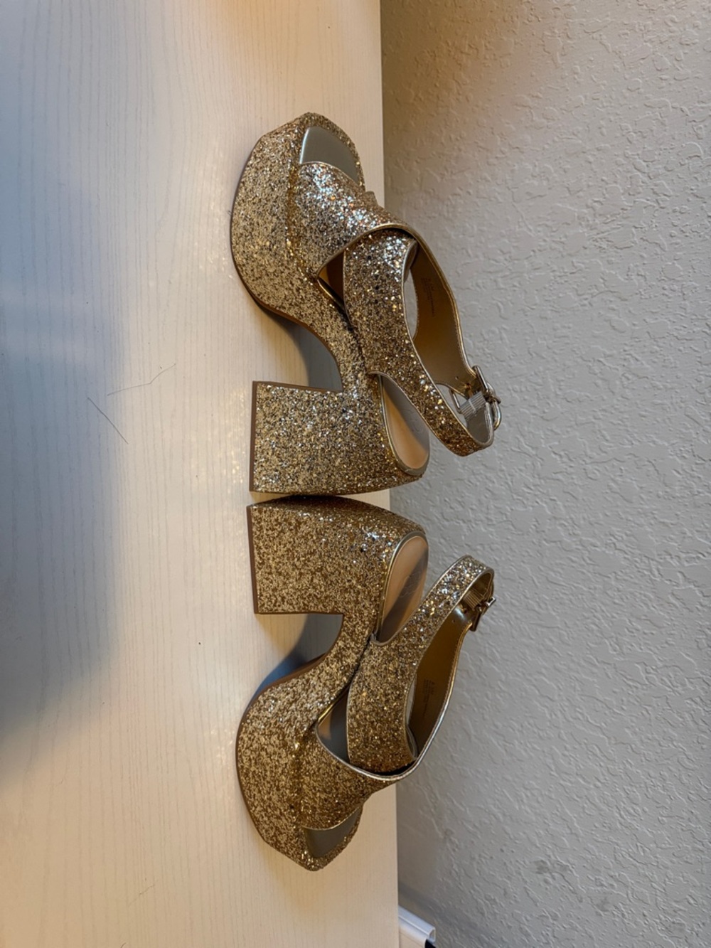 GB girls Gold Glitter Platform Wedge Sandals - Picture 2 of 7